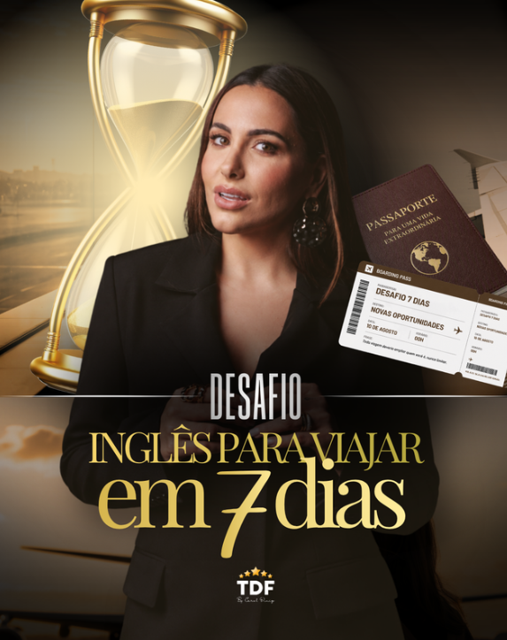 Carol e a identidade visual do Desafio Inglês para Viajar em 7 Dias